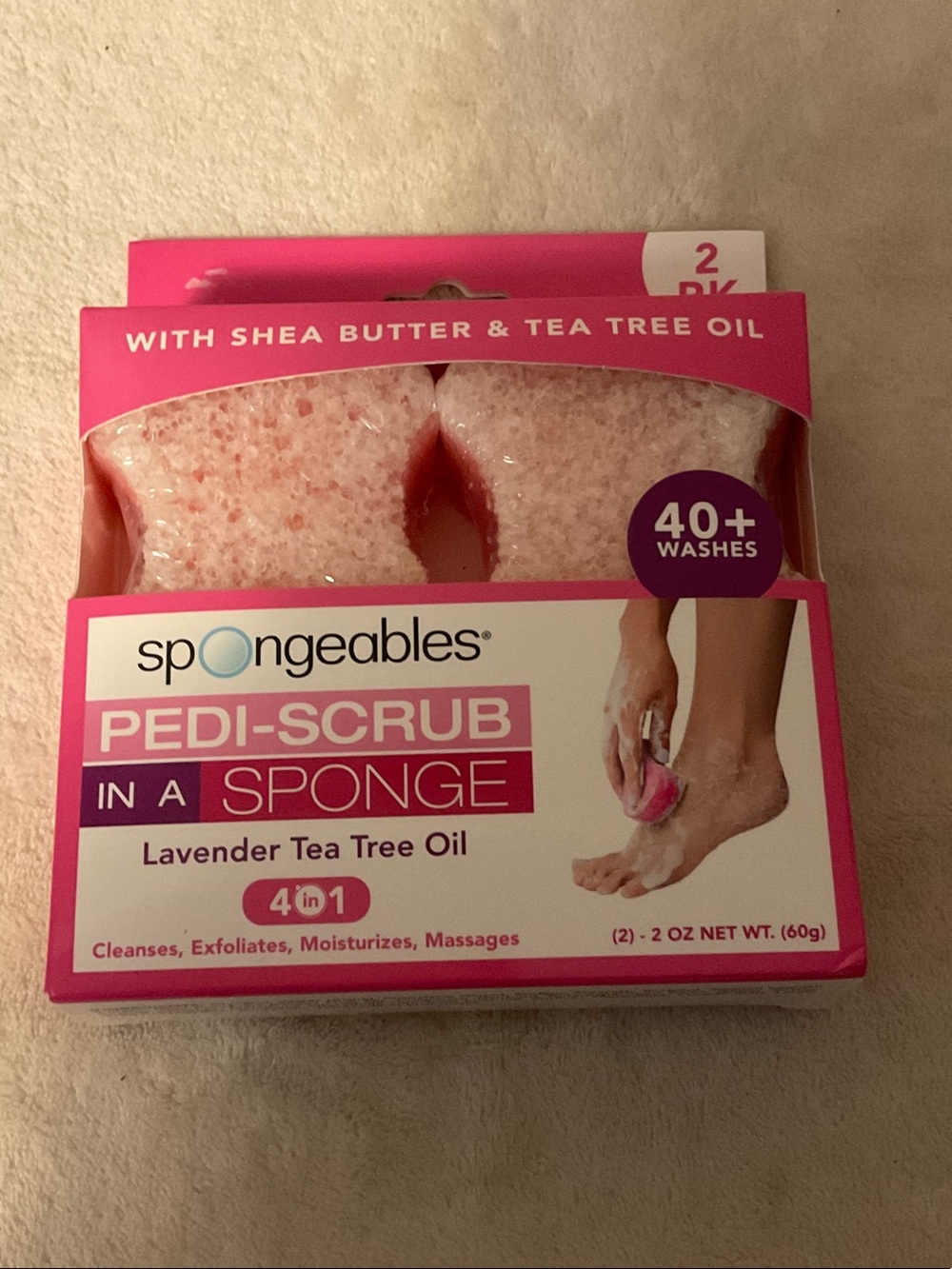 Spongeables Pedi-Scrub in a Sponge – Lavender Tea Tree Oil (Pink)